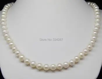 

New natural AAA+ 6-7mm White Akoya pearl necklaces 17" 925 sterling silver Clasp