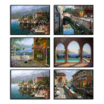 

Full Square / Round Diamond Painting Kits Crystal Mosaic Seaside Villa 5D Diamond Art Paint with Diamonds Pixel Hobby & Crafts