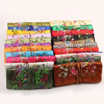 Wholesale luxury brand Max Colors Large Satin Jewelry Roll Holder storage pack bag Travel Jewellery rolls Organizer Bag