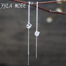 Fashion Beautiful 925 Sterling Silver Earrings Long Female Luxury Switzerland Rhinestone Earrings Cubic Pendant Ear Wire Jewelry