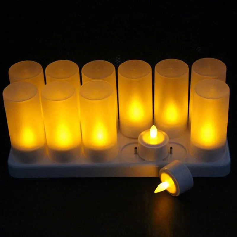 

12Pcs Rechargeable LED Flameless Candle Light Long Lasting for Restaurants Home Party Decor CLH@8