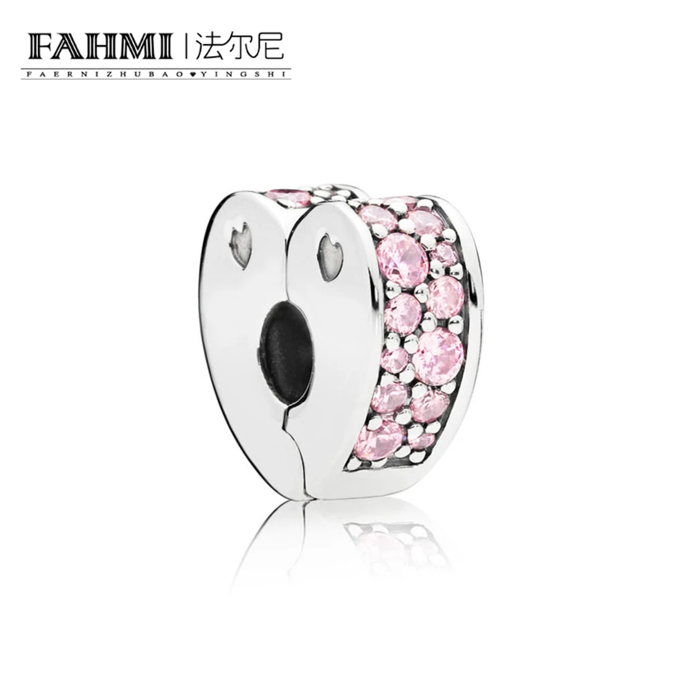 

FAHMI 100% 925 Sterling Silver 1:1 Genuine Gem 797020PCZ PINK ARCS OF LOVE SPACER CLIP Fit DIY Bracelet Original Women Wedding