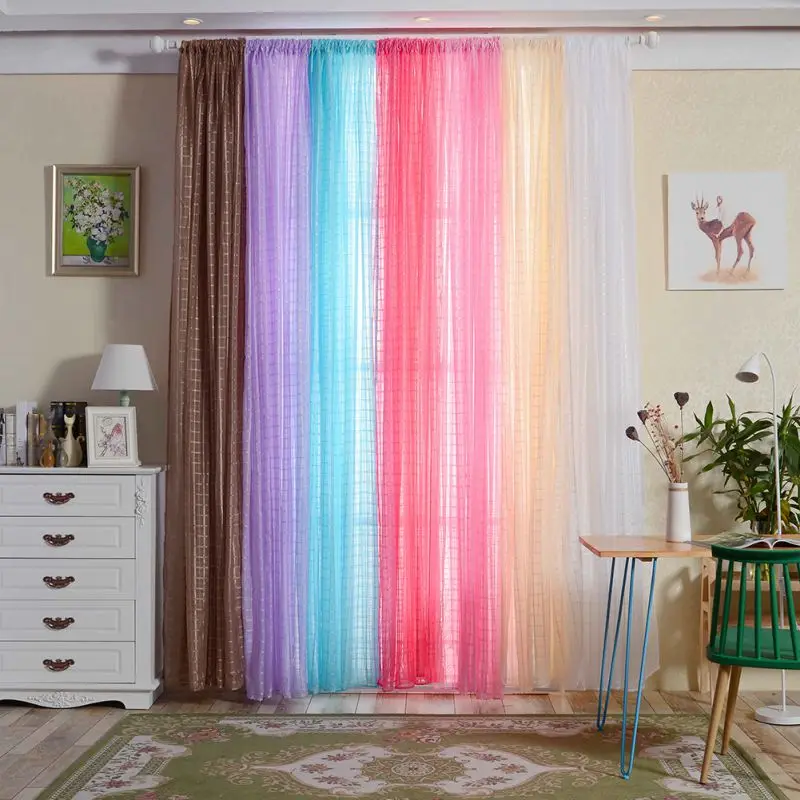 

200x100cm Plaid Curtain Lattice Screen Window Balcony Curtain Tulle Sheer for Bedroom Living Room 7 Colors TQ
