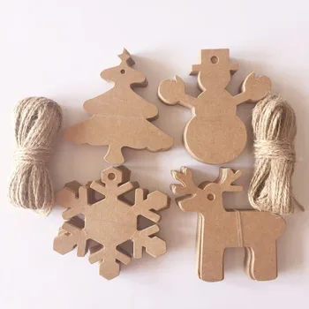

100pcs DIY Kraft Paper Tags Christmas Tree Elk Snowman Shape Hang Tag for Christmas/Wedding Party Favors Blank Hang Tag Gift