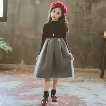 

New Kids Girls Dress Spring Autumn Organza Mesh Dress Long Sleeve Big Girls Party Dress 4-13Y RT314