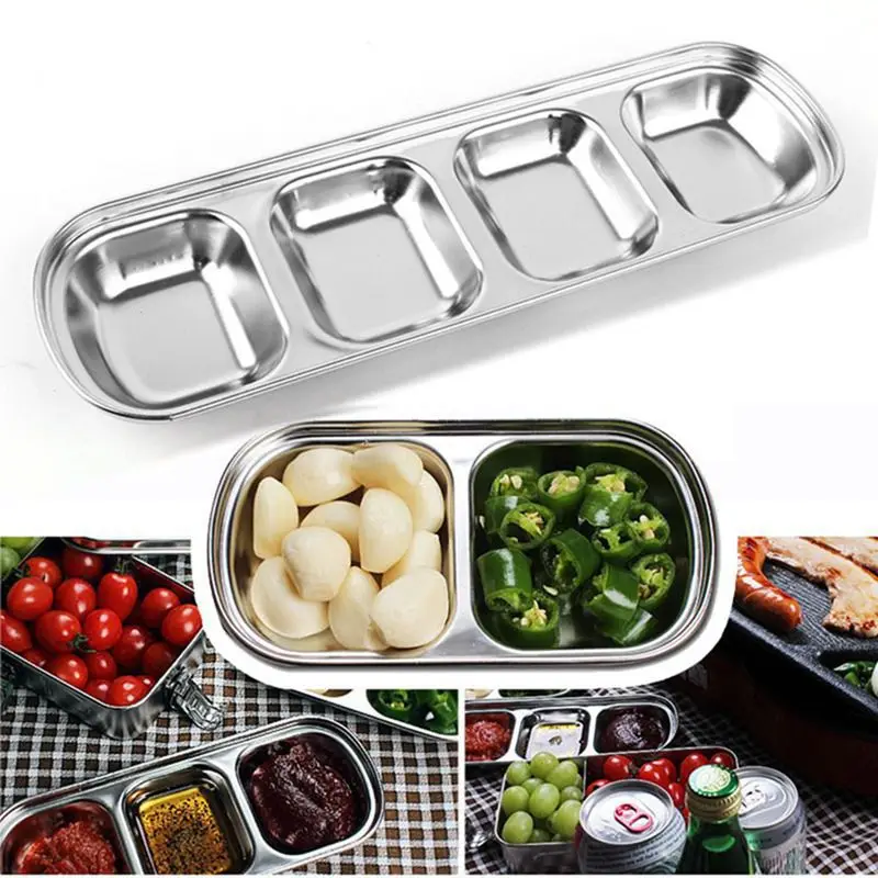 

Kitchen Thick Stainless Steel Storage Organizer Trays Plate Saucer Snacks Seeds Flat Food-Snack seasoning Box Dish Tableware