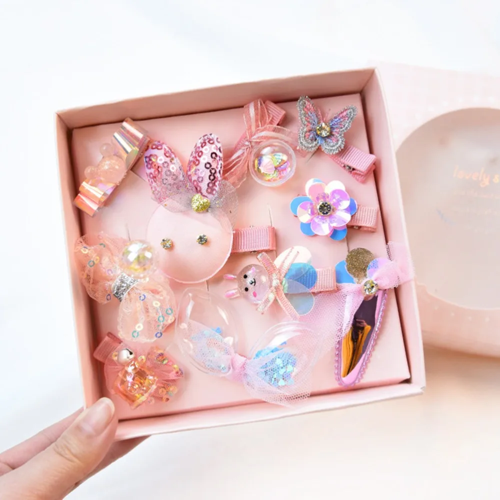 M MISM 10Pcs/Box Children Cute Hair Accessories Set Baby Bow Crown Flower Pink Hairpin Barrettes Girls Clip Hair Headdress Gift