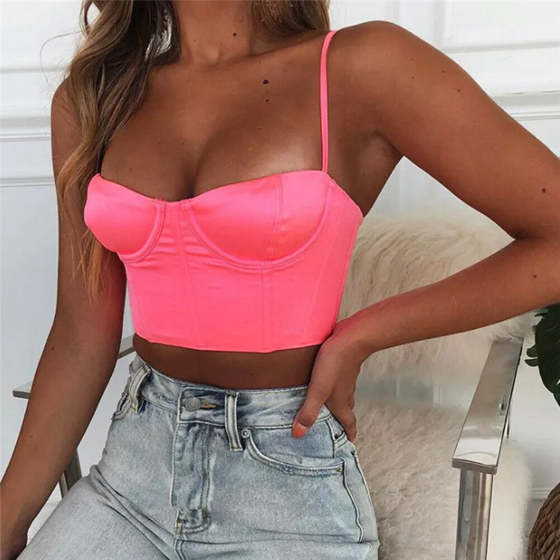 

Spaghetti Strap Top Women Halter Deep V Neck Basic Cami Sleeveless Tank Tops Women'S Summer Camisole Vest Crop Top blusa