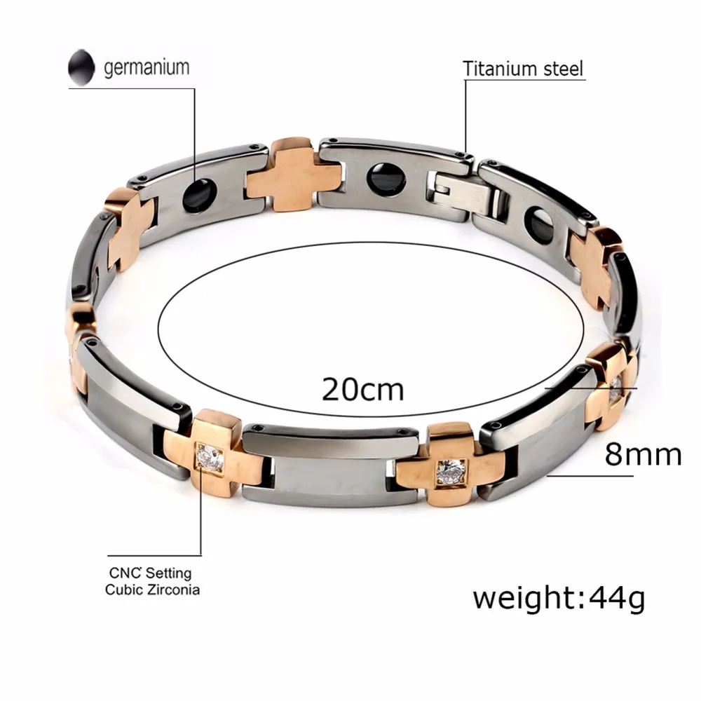 Титановые магнитные браслеты с крестиком, стразы, разные цвета: розовое золото, серебро, аксессуары для кровяного давления, серебряный браслет для женщин