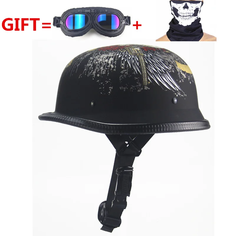 

German Motorcycle WWII Style Half Helmet Chopper Biker Pilot Goggles Open Face Moto Motocicleta Capacete Casco Casque Kask