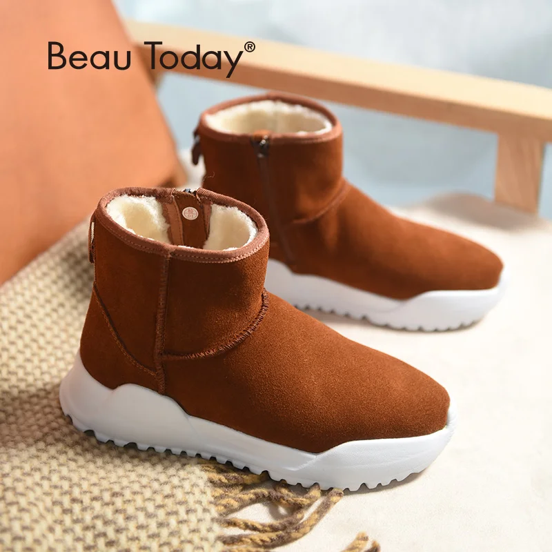 Женские зимние ботинки BeauToday, зимние ботинки из натуральной коровьей кожи высокого качества на молнии ручной работы, 08012|Зимние сапоги| | АлиЭкспресс