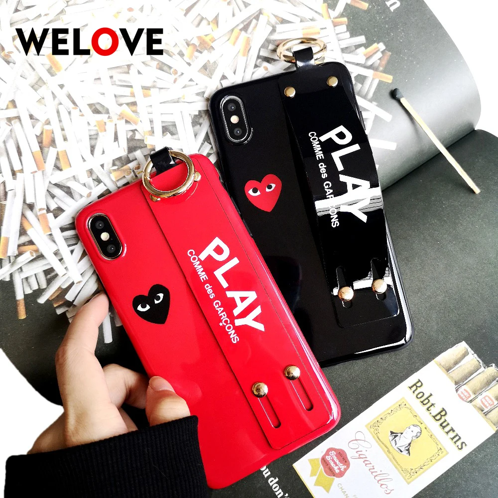 

New Love eyes CDG Play Soft Silicon phone case for iphone 6 6S plus 7 7plus 8 8plus X XS XR MAX phone support cases Wrist strap