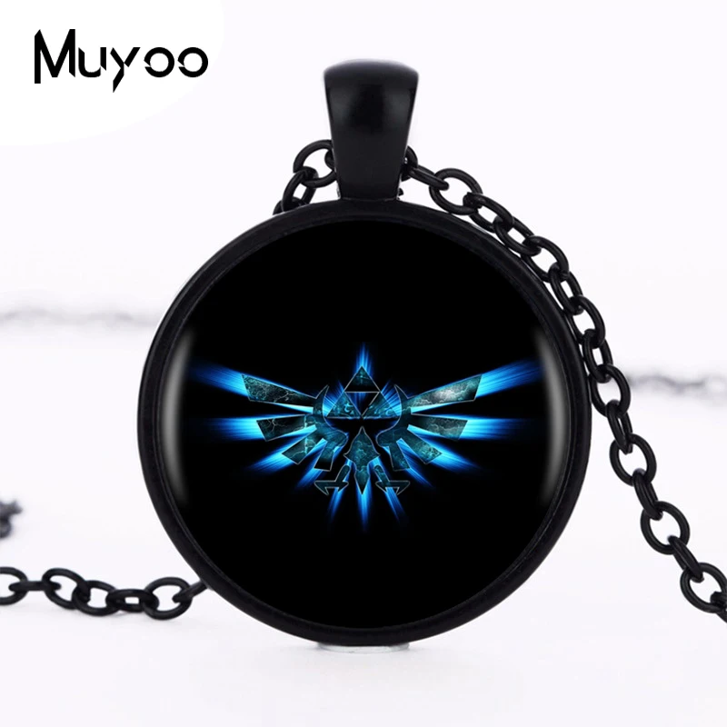 

Zelda Triforce Necklace Legend Of Zelda Pendant Personality Silver Black Round Dome Necklace Jewelry HZ1