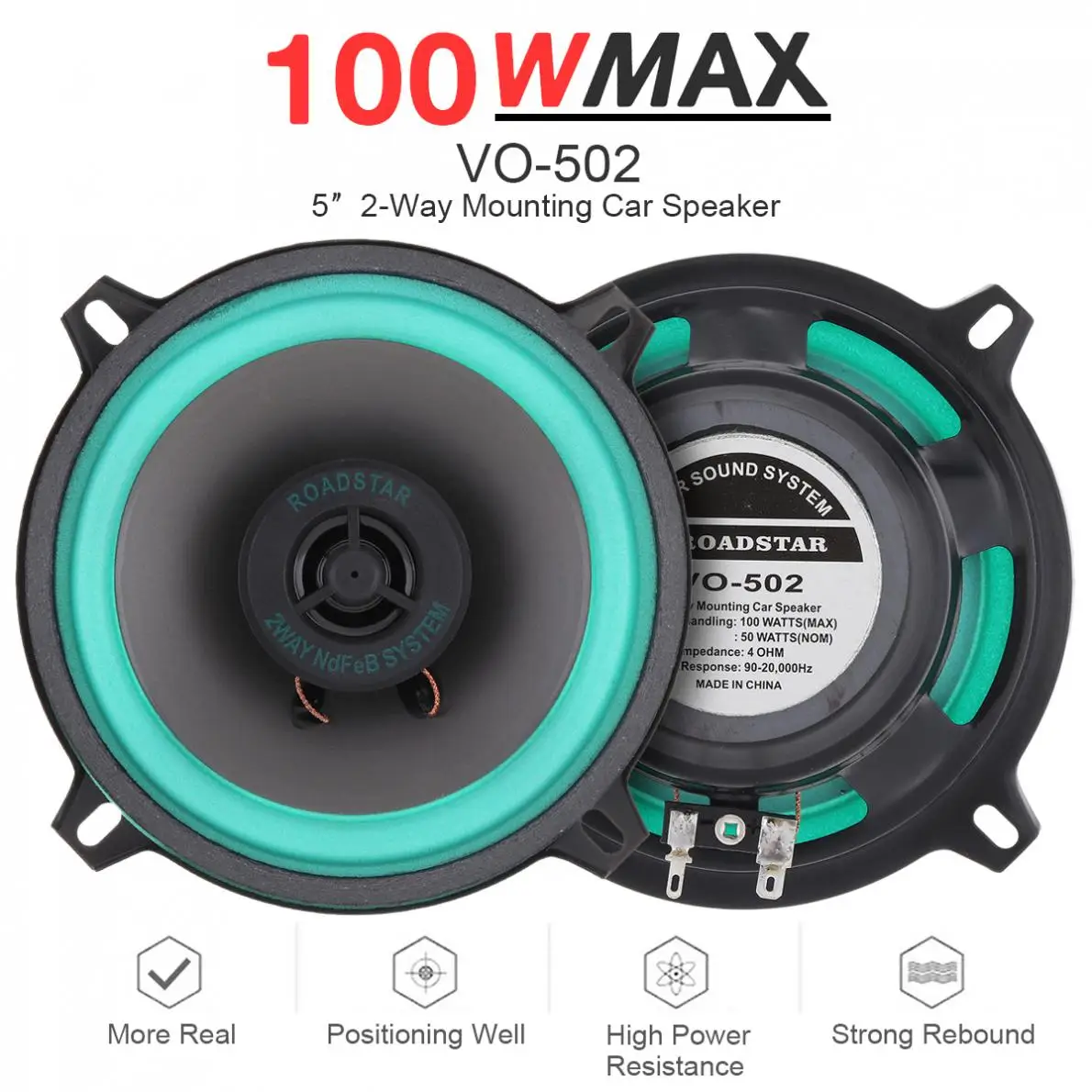 1pcs 5 Inch 100W Universal Car HiFi Coaxial Speaker Vehicle Door Auto Audio Music Stereo Full Range Frequency Speakers for Cars