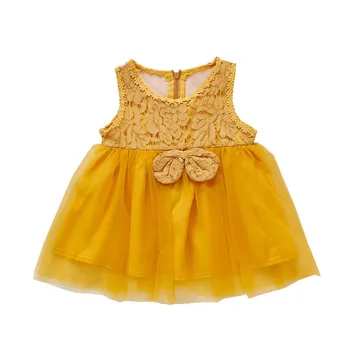 

Children Baby Girls Dress Summer Stitching Lace Mesh Bow Princess Cute Sweet Sleeveless Dress 1-5Y Lovely Toddler Girl Clothes