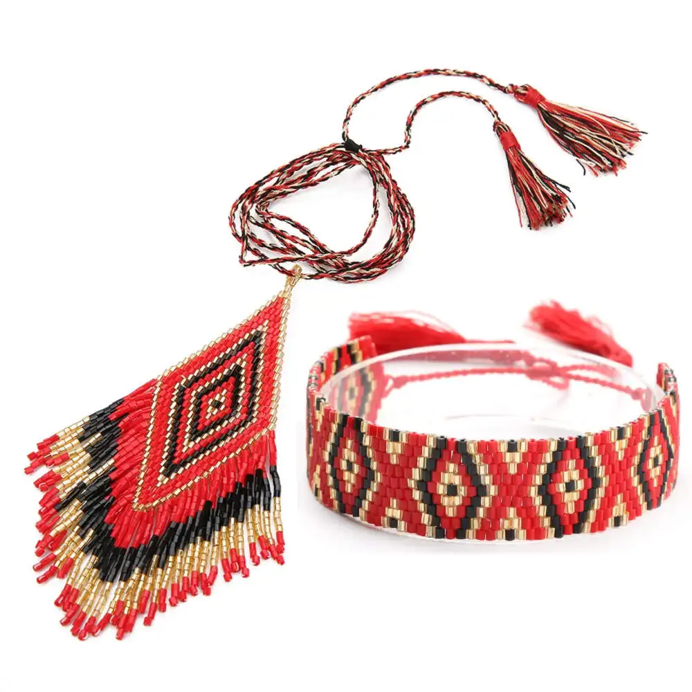 

Go2hobo MIYUKI Bracelet Jewelry Sets 2019 Women Red Delica Beads Boho Necklace Jewelry Handmade Pulsera Jewelry Set Wedding Gift