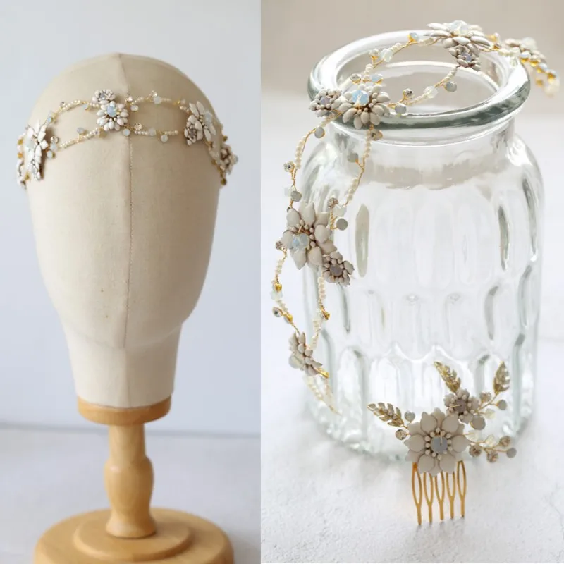 Buy Dower me Porcelain Flowers Wedding Tiara Headband Baroque Bridal Headpiece