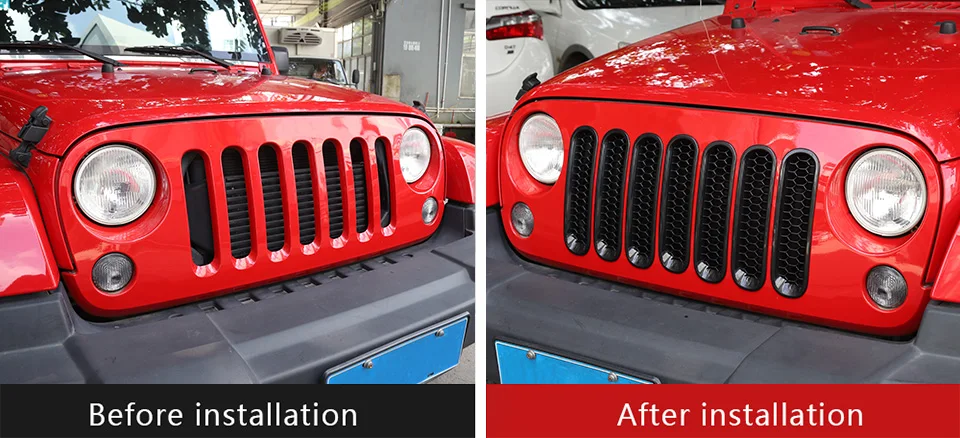 1SHINEKA Racing Grills for Jeep Wrangler JK 2007-2017 Honeycomb Front Grilles Mesh Grille Decoration Cover Stickers For Jeep JK