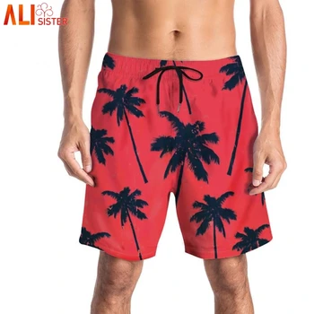 

Coconut Tree Print Beach Shorts Mens Summer Trunks Hawaiian Beachwear Board Shorts Leisure Loose Bermuda Men Shorts Sunga