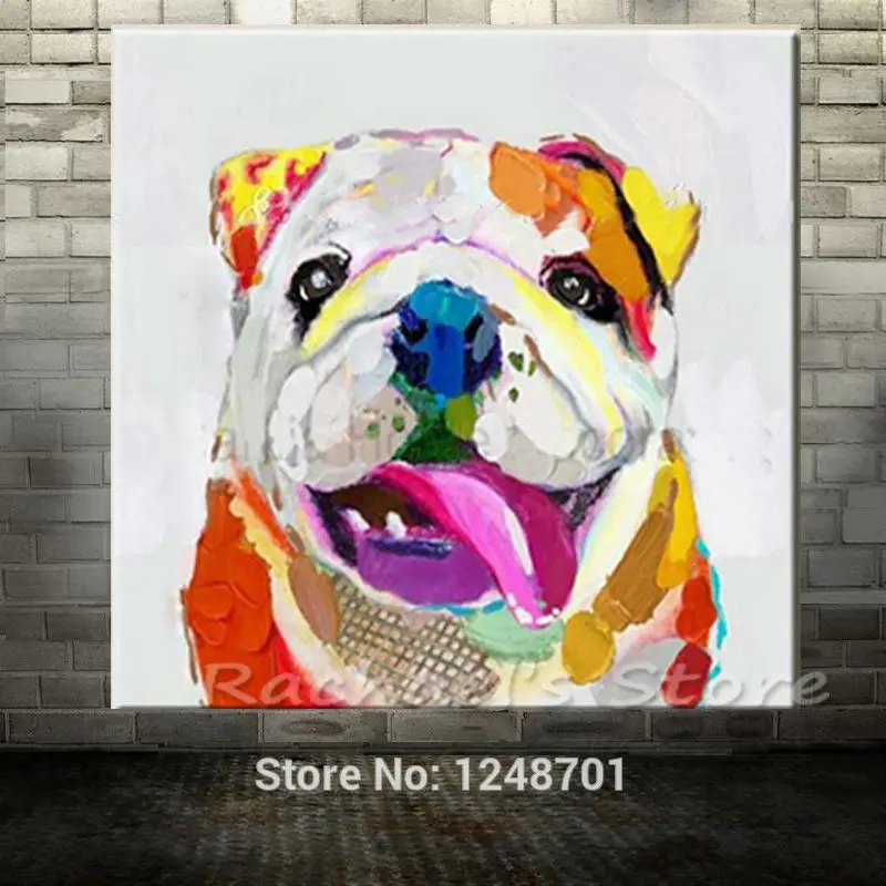 

Hand Painted Modern Abstract Cartoon Animal Oil Painting On Canvas Cartoon Shar pei Dog Wall Picture Art Living Room Home Decor