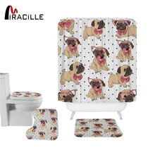 Miracille French BullDogs Shower Curtain 180x180cm 3pcs Toilet Mat Sets Waterproof Polyester Bathroom Curtain With 12 Hooks Miracille French BullDogs Shower Curtain 180x180cm 3pcs Toilet Mat Sets Waterproof Polyester Bathroom Curtain With 12 Hooks