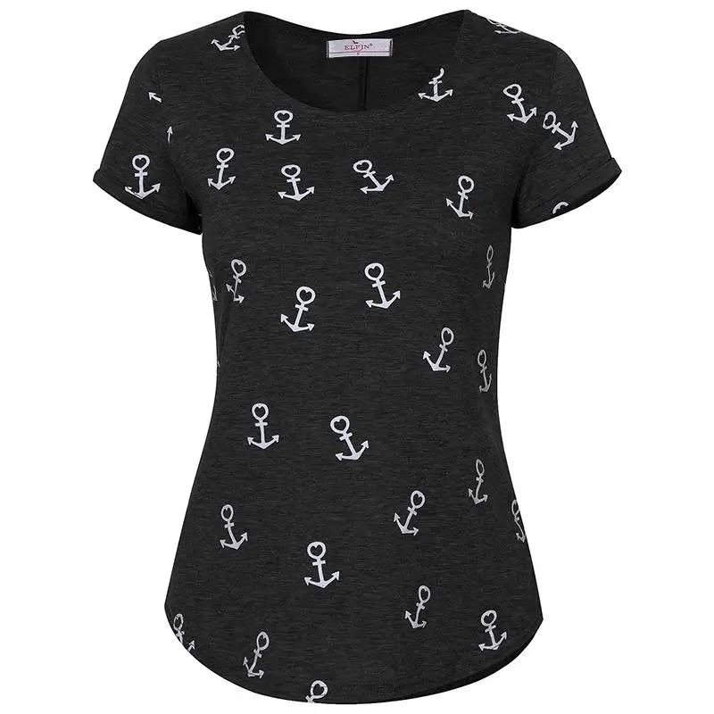 

Summer Women T-Shirts Anchor Print T Shirt O-Neck Short Sleeve Tee Shirt Casual Women tops WS8336E
