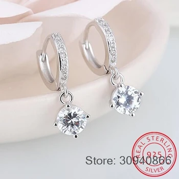 

925 Sterling Silver Earrings Mosaic CZ Four Claws Zirconia Drop Earrings For Women oorbellen brincos pendientes S-E401