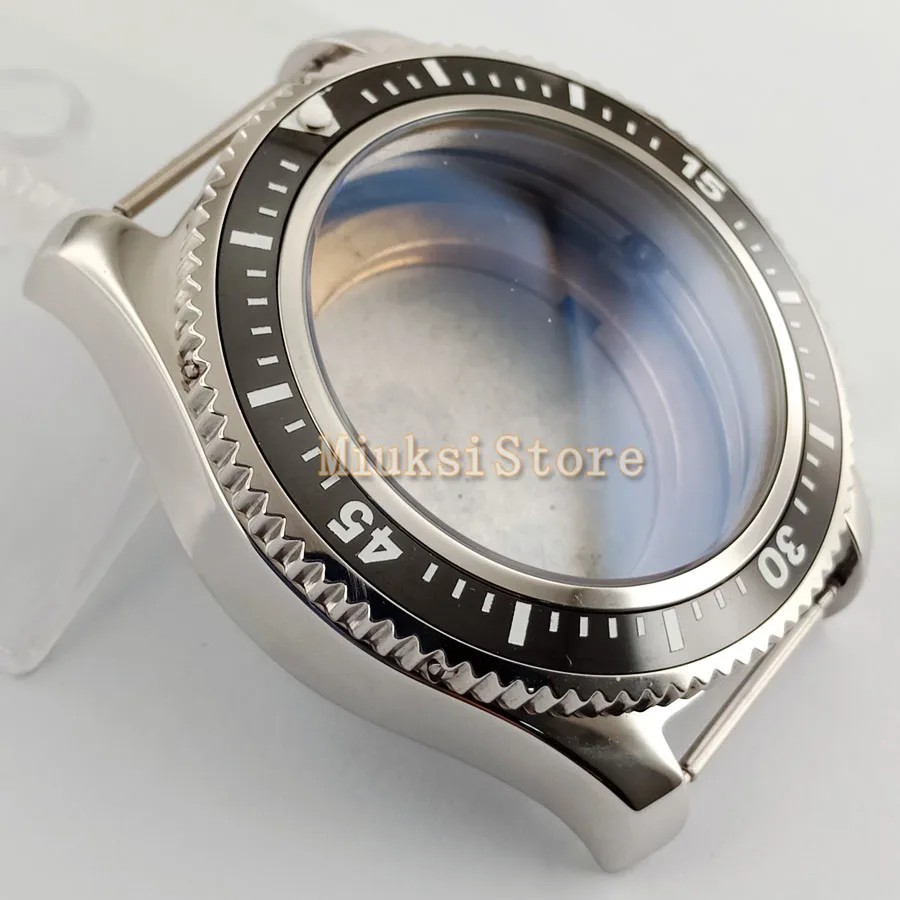 

44MM BLIGER 316L Steel Silver Watch Case Blue Ceramic Bezel Fit ETA 2836 MIYOTA 8215 821A DG2813 Automatic Movement P792