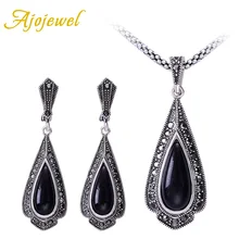 Ajojewel Brand Vintage Black Jewelry Sets For Women Water Drop Pendant Necklaces Earrings Set With Rhinestones цена Ajojewel Brand Vintage Black Jewelry Sets For Women Water Drop Pendant Necklaces Earrings Set With Rhinestones цены онлайн