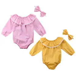 Для новорожденных для маленьких девочек s Костюмы кружевной комбинезон боди с длинным рукавом Повседневное милые повязки; одежда комплект