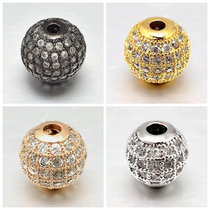 

10pcs 8mm Round Brass Metal Jewelry Making DIY Micro Disco Ball Pave Cubic Zirconia Beads Golden Silver Gunmmetal Black Color