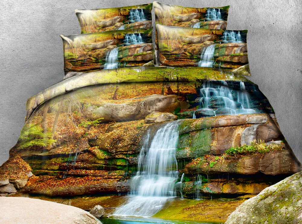 

Stones with small waterfall 3d effect photo bed linen can be customized photo pattern