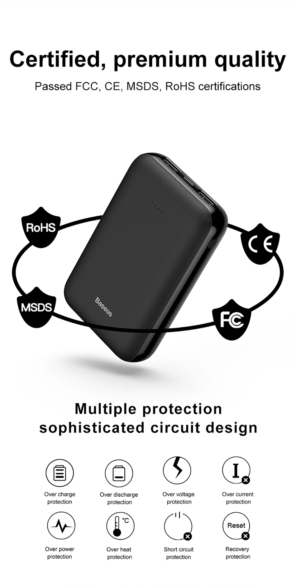 Baseus 10000 мАч Мини банк питания портативное USB зарядное устройство 10000 мАч банк питания для iPhone samsung Xiaomi внешний аккумулятор банк питания