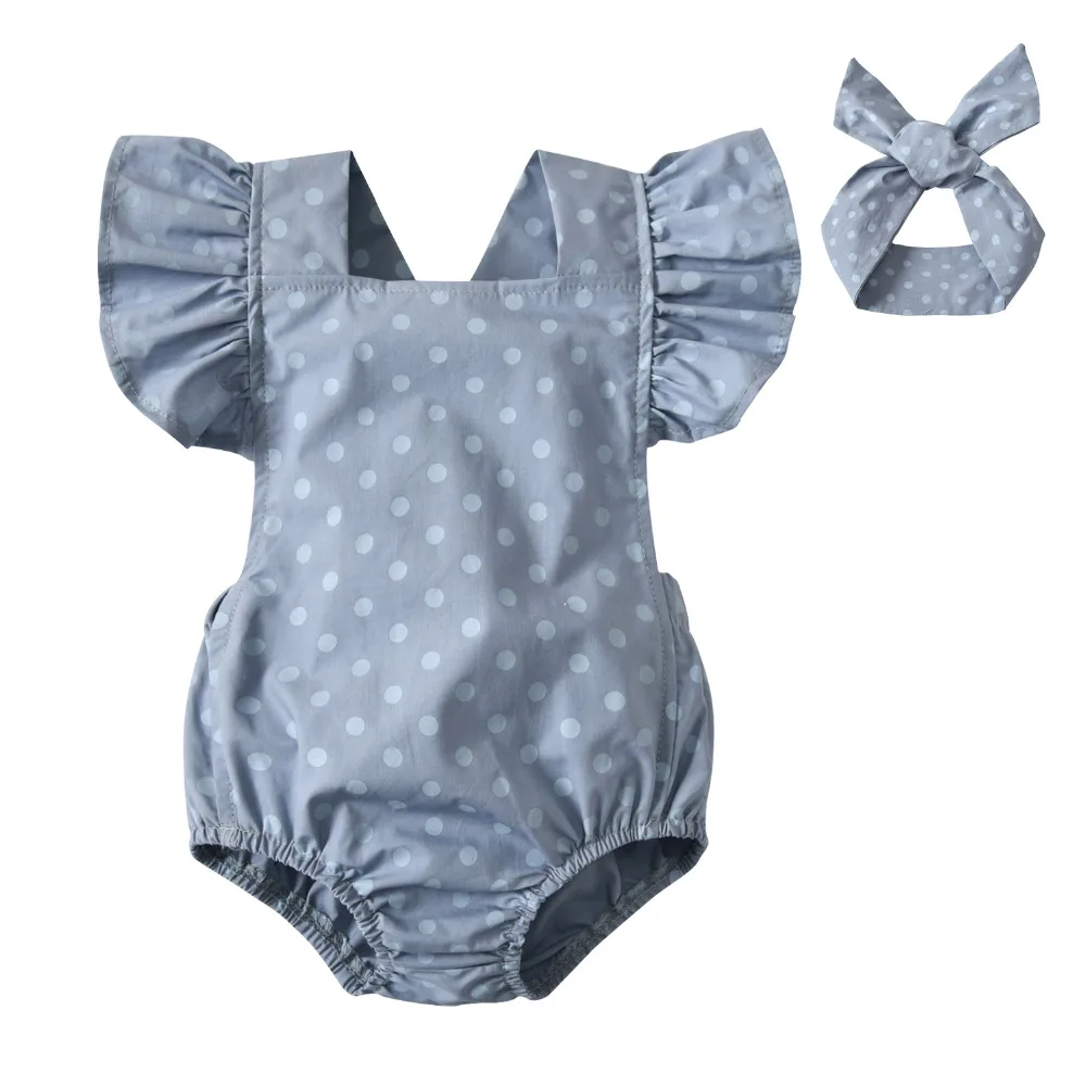 Hot Sale Baby Girl Rompers Summer Newborn Clothes Sleeveless Blue Dot