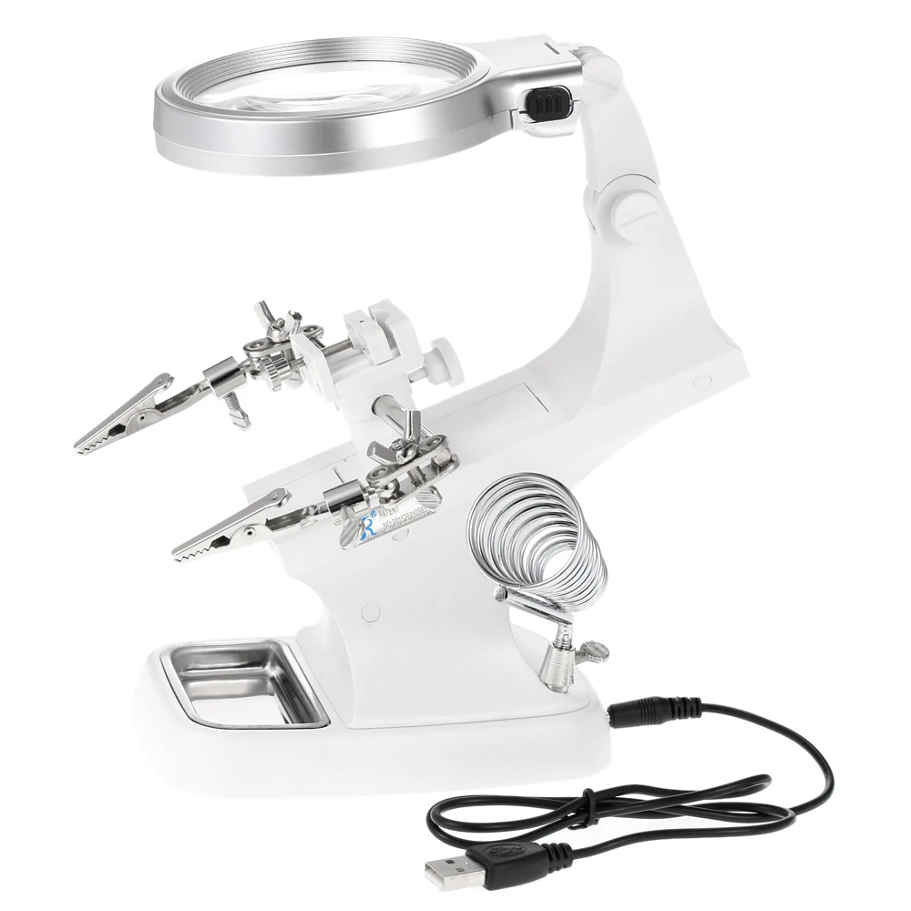 

Magnifier Repair Mgnifying Tool 3X/4.5X Soldering Iron Magnifying Glass LED Light WeldingAlligator Clip Holder Standing Style