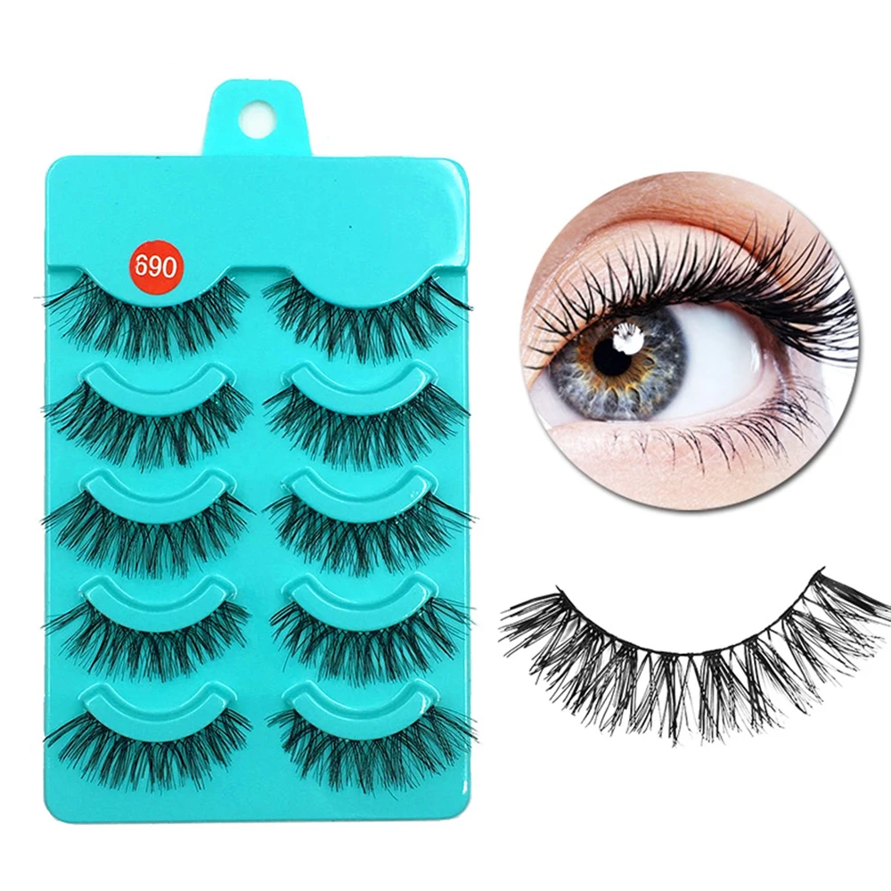 

5 Pairs/Box Eye Tail Lengthened Fat Cross Transparent Plastic Stem Exaggerated False Eyelashes Thick False Eyelashes Makeup Tool