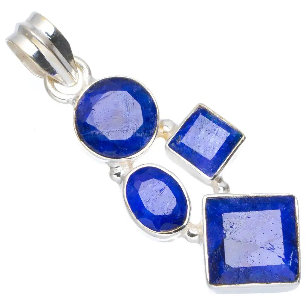 

Natural Sapphire Handmade Unique 925 Sterling Silver Pendant 1.75" A0192