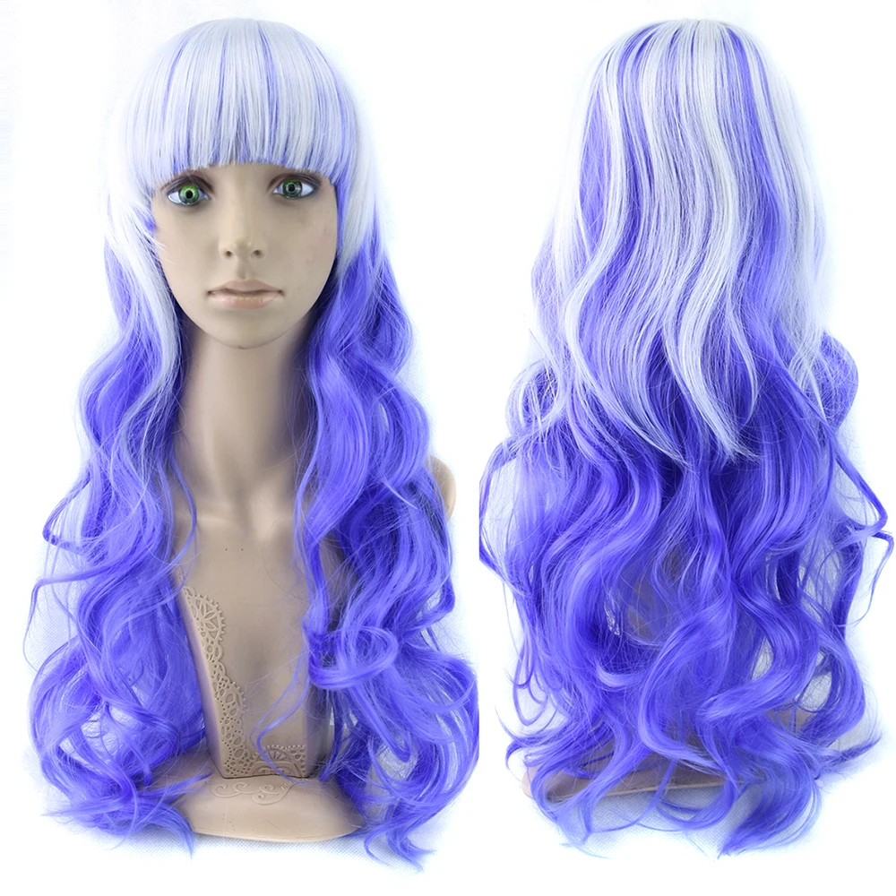 Soowee 13 цветов длинные вьющиеся синтетические волосы парик вечерние парики синий розовый Радужный Омбре цвет накладные волосы косплей парики для женщин