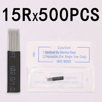 

Black 500pcs Double Row 15 pins Flat Tattoo Needles 15m1 Microblading Maquiagem For Fog Eyebrow Permanent Makeup Manual Pen