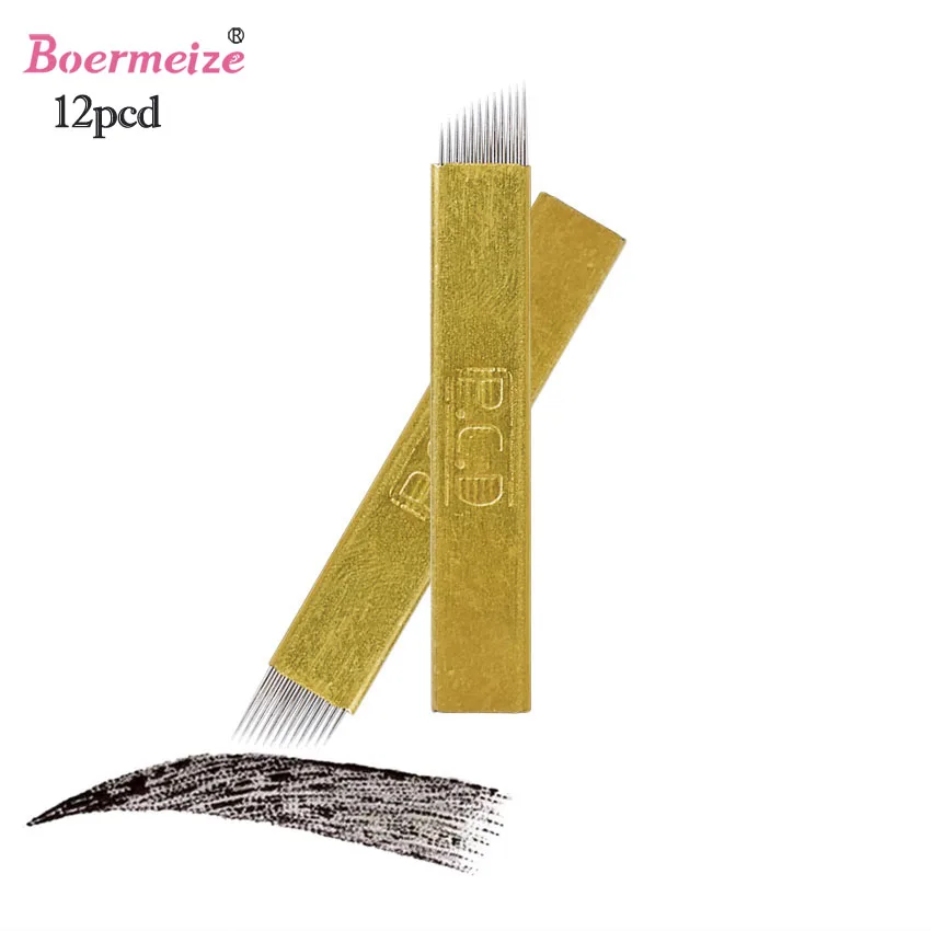 

3D Embroidery Tattoo Blades 12/14 Pin PCD Microblading Needles 20Pcs Eyebrow Lip Eyeliner Permanent Makeup for Manual Pen Supply