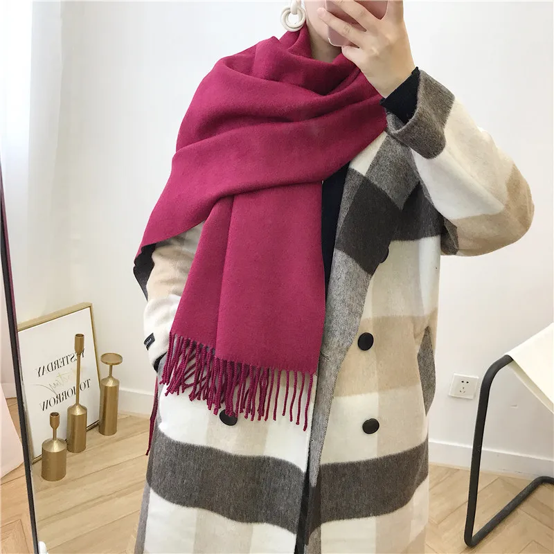 Female new 10 colors tassel scarf monochrome double-sided warm shawl imitation cashmere bib
