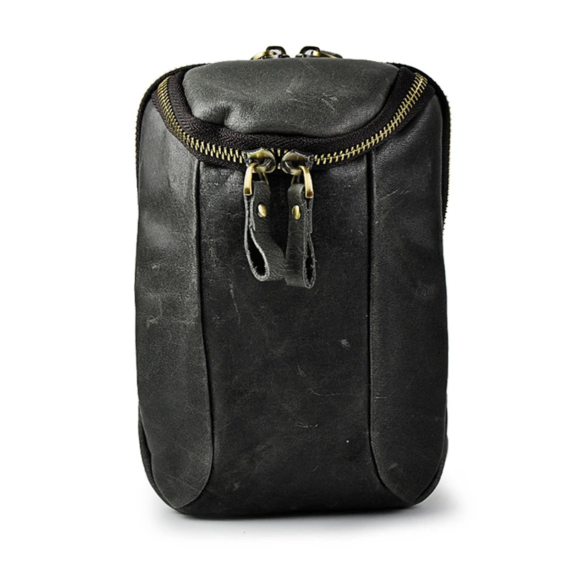 

Genuine Leather Trade Men Retro Cross Body Bags Mobile Phone Camera 7 Inch Small Purse Single Travel Shoulder Waist Bags