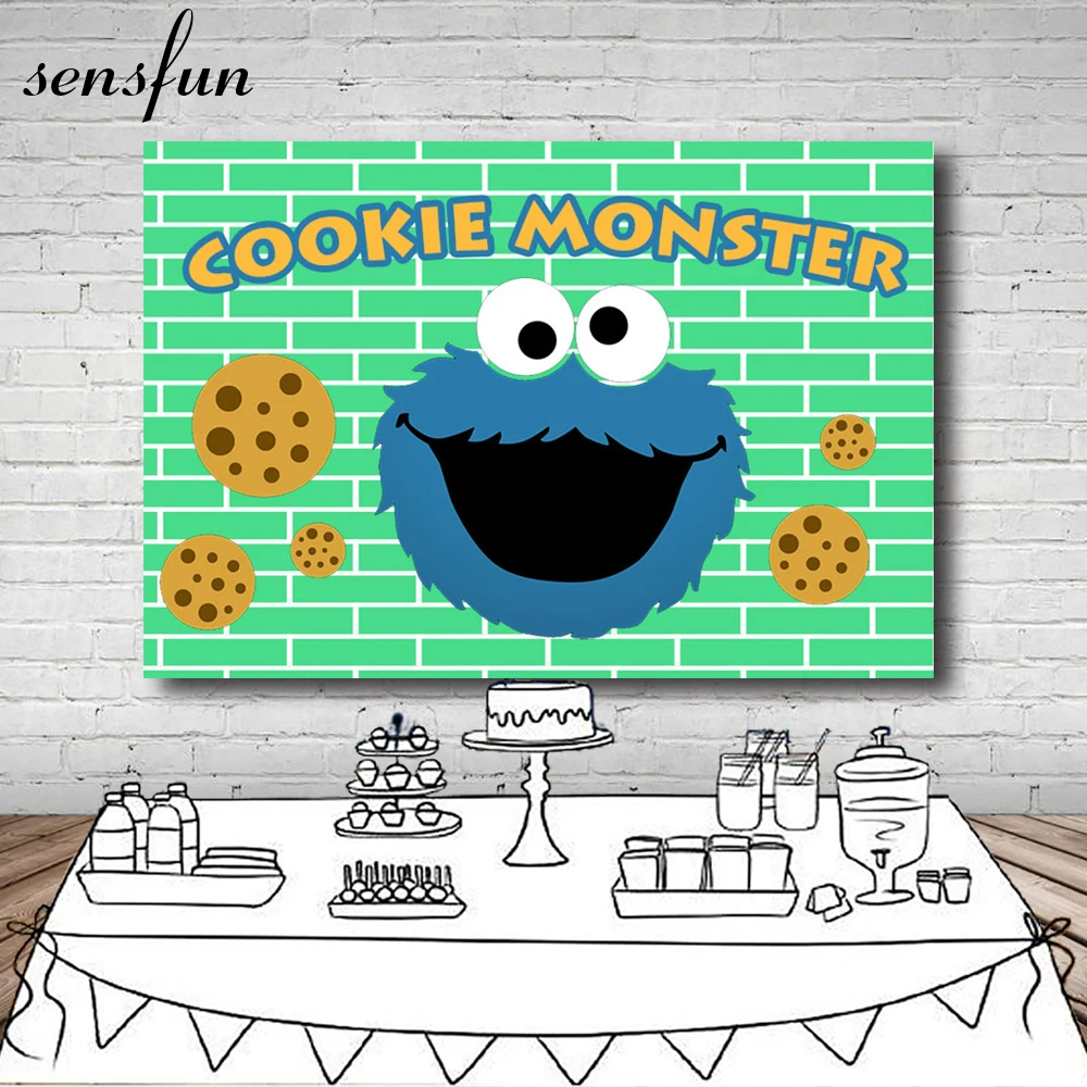 

Sensfun Cartoon Children Birthday Party Backdrop For Photo Studio Green Wall Cookie Backgrounds Custotmized 7x5FT Vinyl
