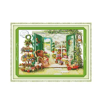 

Cross stitch handmade kit, beautiful flower shop needlework hand embroidery DMC embroidery thread furniture cloth wall paintings