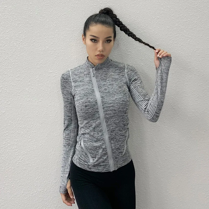 

Wmuncc Seamless Sports Jacket Diagonal Zipper Design Long Sleeves with Thumb Hole Quick-drying Tops Yoga Running Fitness Shirt