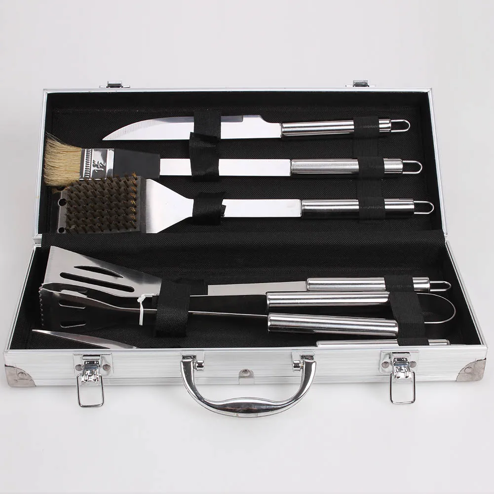 

Hot Sale 6pcs Stainless Steel BBQ Tool Set Barbecue Cooking Tools Kit with Metal Case