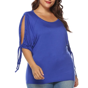 

Summer Women Plus Size T-shirt Sexy O-Neck Short Sleeve Bandage Shirts Women Lace Up Tops Tees T Shirt Female Solid Clothes Tee