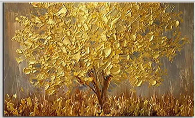 Топ художественный расписанный нож деревья картина маслом на холсте палитра Золотые желтые современные абстрактные картины искусство стены украшение дома - Цвет: 01