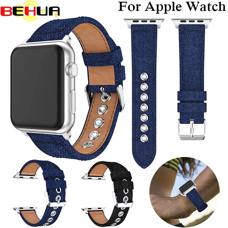 Ремешок для часов apple Watch series 1 2 3 Холщовый темно синий джинсовый браслет iwatch с
