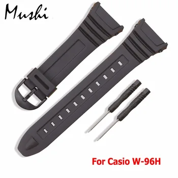 

Mushi Soft Rubber Watch Band Stainless Steel Pin Buckle Watchband for Casio W-96H Sports Men Women Strap Bracelets with Tools